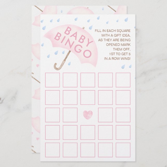 ピンクウォーター色ベビービンゴゲームカード (正面/裏面)