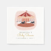 ピンクウォーター色回転木馬ベビーシャワーナプキンズ スタンダードカクテルナプキン (正面)