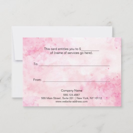 ピンクウォーター色美しいサロンギフト証明書 (裏面)