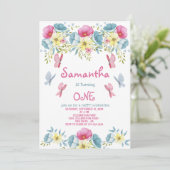 ピンクウォーター色蝶花模様誕生日 招待状 (スタンド正面)