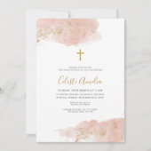 ピンクウォーター色金ゴールドクロスガールズバプテスマ 招待状 (正面)