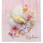 ピンクウォーター色金ゴールドコイ魚のフローラ パーソナライズされた シャワーカーテン (正面)