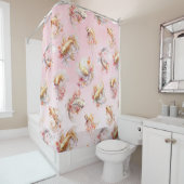 ピンクウォーター色金ゴールドコイ魚フローラ シャワーカーテン (インサイチュ)