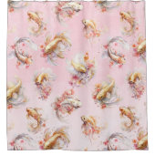 ピンクウォーター色金ゴールドコイ魚フローラ シャワーカーテン (正面)