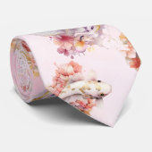 ピンクウォーター色金ゴールドコイ魚フローラ ネクタイ (ロール)