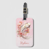 ピンクウォーター色金ゴールドコイ魚フローラ ラゲッジタグ (正面縦)