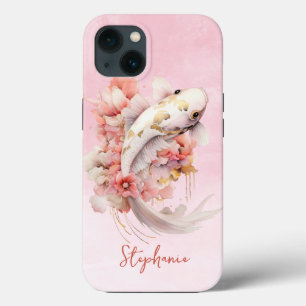 ピンクウォーター色金ゴールドコイ魚フローラ iPhone 13ケース