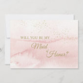 ピンクウォーター色金ゴールド型メイド・オブ・オーナー(花嫁付き添い人)提案 招待状 (正面)