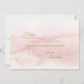 ピンクウォーター色金ゴールド型メイド・オブ・オーナー(花嫁付き添い人)提案 招待状 (裏面)