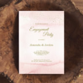 ピンクウォーター色金ゴールド型婚約パーティ 招待状