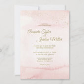 ピンクウォーター色金ゴールド型結婚式招待状 招待状 (正面)