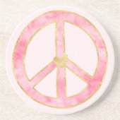 ピンクウォーター色金ゴールド平和サインハート コースター (正面)