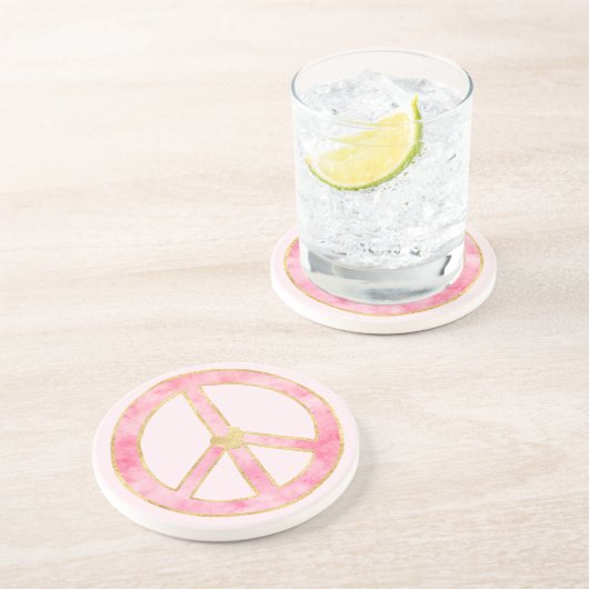 ピンクウォーター色金ゴールド平和サインハート コースター (側面)