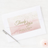 ピンクウォーター色金ゴールド結婚タイプありがとう 長方形シール (封筒)