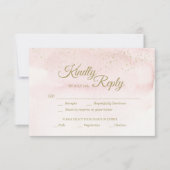 ピンクウォーター色金ゴールド結婚タイプの食事の選択 出欠カード (正面)