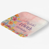 ピンクウォーター花模様100誕生日 ペーパープレート (傾斜あり)