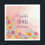 ピンクウォーター花模様30th Birthday スタンダードランチョンナプキン<br><div class="desc">これらのパーティーナプキンは、花の水の色の背景に繊細で柔らかい水の色の花を表示する。花もしやオリジナルアート、ピンクス、オレンジが大好きのこのナプキン（およびこのコレクションの対応する製品）はあなたのためにある！応援!</div>