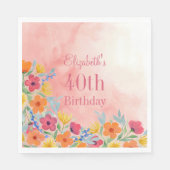 ピンクウォーター花模様40th Birthday スタンダードランチョンナプキン (正面)