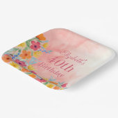 ピンクウォーター花模様40th Birthday ペーパープレート (傾斜あり)