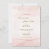 ピンクウォーター金ゴールド式ウェディングレセプション 招待状 (正面)