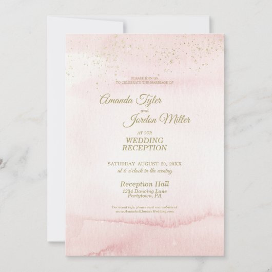 ピンクウォーター金ゴールド式ウェディングレセプション 招待状 (正面)