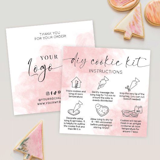 ピンクウォーター飾カラークッキーのキ気にットカード スクエア名刺