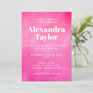 ピンクウォーモダンターカラートレンディーシックバルミツワー 招待状