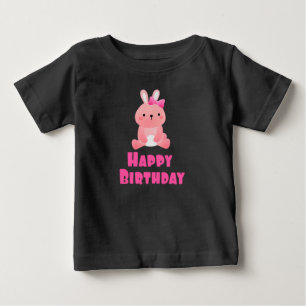 ピンクウサギハッピーバースデー ベビーTシャツ
