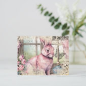 ピンクウサギヴィンテージコラージュ ポストカード (スタンド正面)