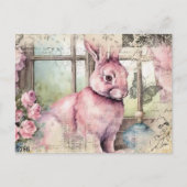 ピンクウサギヴィンテージコラージュ ポストカード (正面)