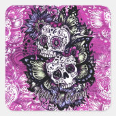 ピンクウッドベースのバタフライシュガースカル。 スクエアシール (正面)