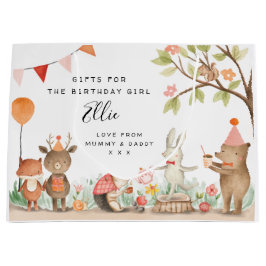 ピンクウッドランドアニマルズパーティー抱き枕 ラージペーパーバッグ