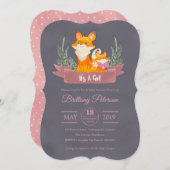 ピンクウッドランドキツネガールベビーシャワー招待状 招待状 (正面/裏面)