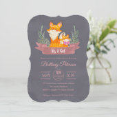 ピンクウッドランドキツネガールベビーシャワー招待状 招待状 (スタンド正面)