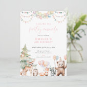 ピンクウッドランドパーティー動物誕生日招待状 招待状 (スタンド正面)