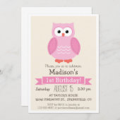 ピンクウッドランドフクロウの女の子の誕生日パーティーへの招待 招待状 (正面/裏面)