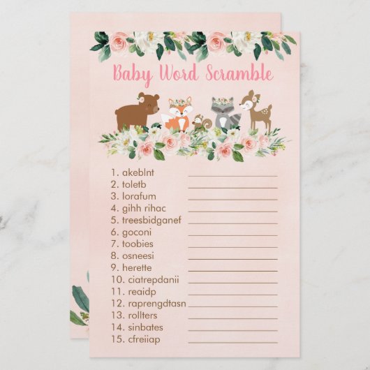 ピンクウッドランドフローラベビーワードスクランブルゲーム (正面/裏面)