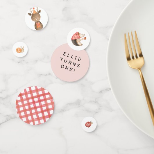 ピンクウッドランド動物誕生日テーブル紙吹雪 コンフェッティ (グループ)