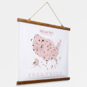 ピンクウッドランド国立公園マップ子供部屋デコール 吊り下げ型タペストリー (傾斜あり)