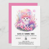 ピンクウルフハウルガール誕生日 招待状 (正面/裏面)