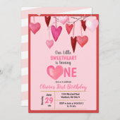 ピンクウールリトルスウィートバレンタイン誕生日 招待状 (正面/裏面)