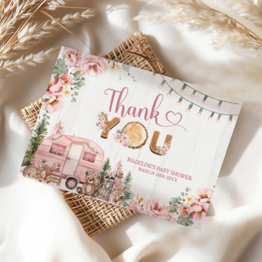 ピンクウ素朴ィードキャンパーサンキューカード エンクロージャーカード