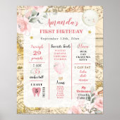 ピンクエアバルーンヴィンテージマップ誕生日マイルストーン ポスター (正面)