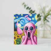 ピンクエイリアンひまわり畑の雨コットンキャンディ ポストカード (スタンド正面)