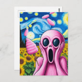 ピンクエイリアンひまわり畑の雨コットンキャンディ ポストカード (正面/裏面)