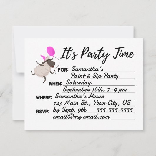 ピンクエウェ招待されアすべての行事パーティー 招待状 (裏面)