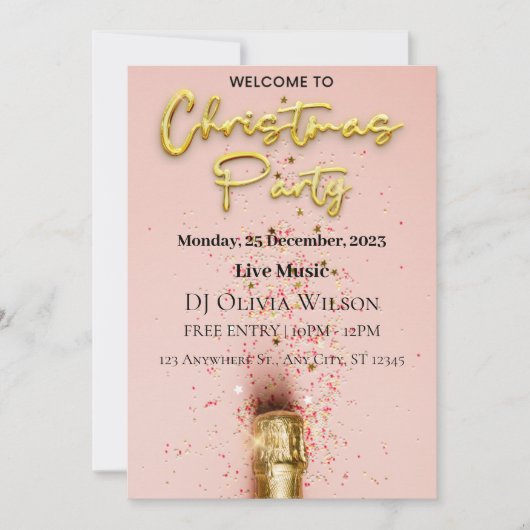 ピンクエキサイティングなクリスマスパーティの招待状 シーズンカード (正面)