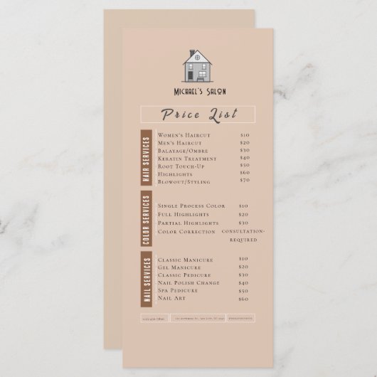 ピンクエステティックニュートラル美しいサロン価格表 (正面/裏面)