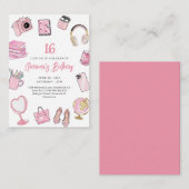 ピンクエステティックピンクガール10代の誕生日招待状 ノートカード (正面/裏面)