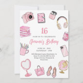 ピンクエステティックピンクガール10代の誕生日招待状 招待状 (正面)